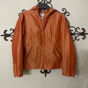 CHICO’S Iridescent Orange Hooded Lightweight Jacket.  Size 2